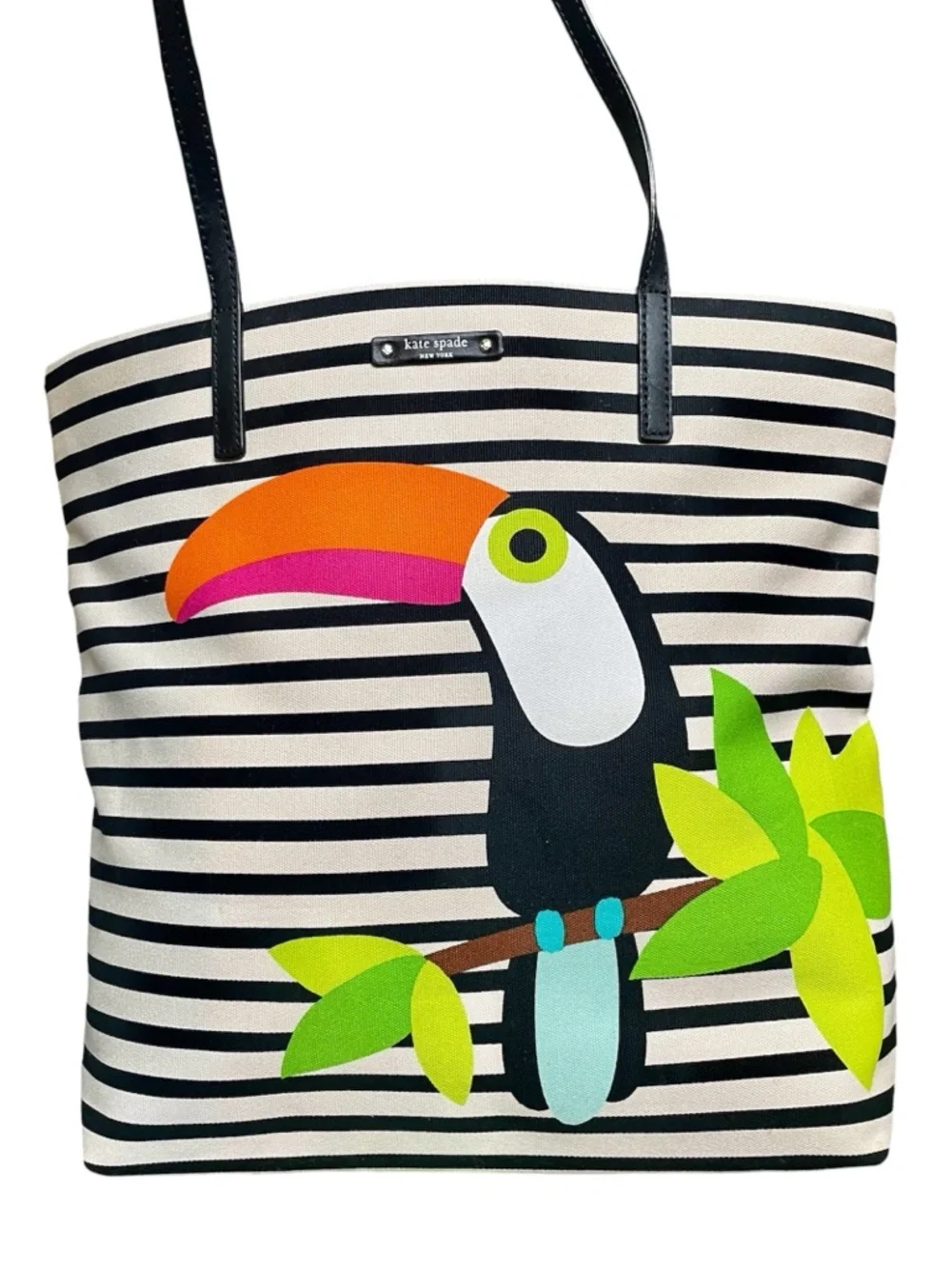Kate Spade Striped Toucan Montigo Avenue Bon Shopper Tropical Vacation Tote Bag